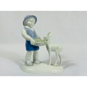 Gerold Porzellan West Germany Boy Feeding Deer Figurine